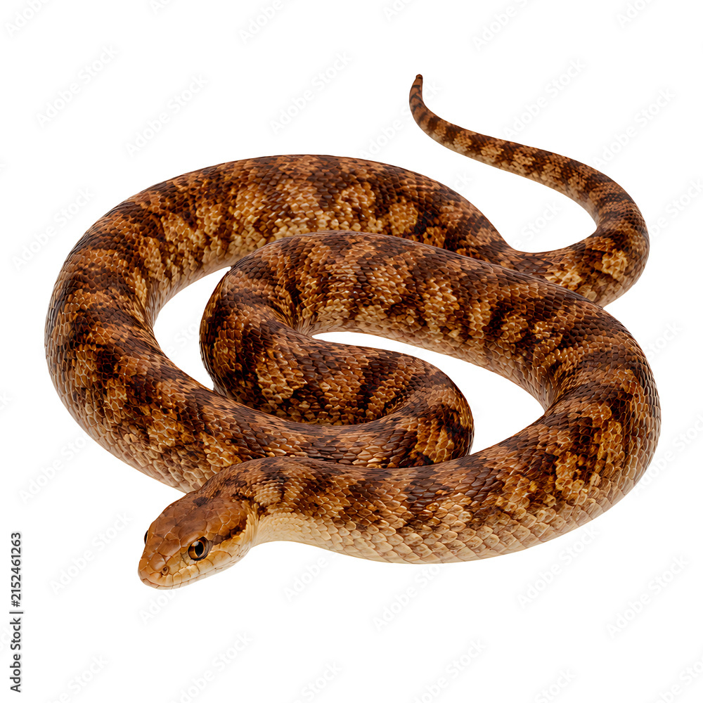 Fototapeta premium Coiled Brown Patterned Snake Reptile Isolated on Transparent Background