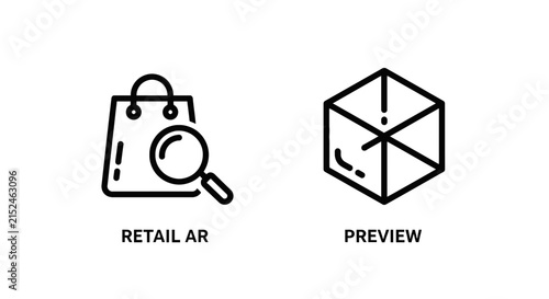 Set of retail augmented reality and product preview linear icons with augmented shopping magnifying ecommerce technology interface marketing