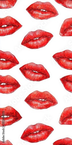 Red lips lipstick seamless pattern hand drawn artwork