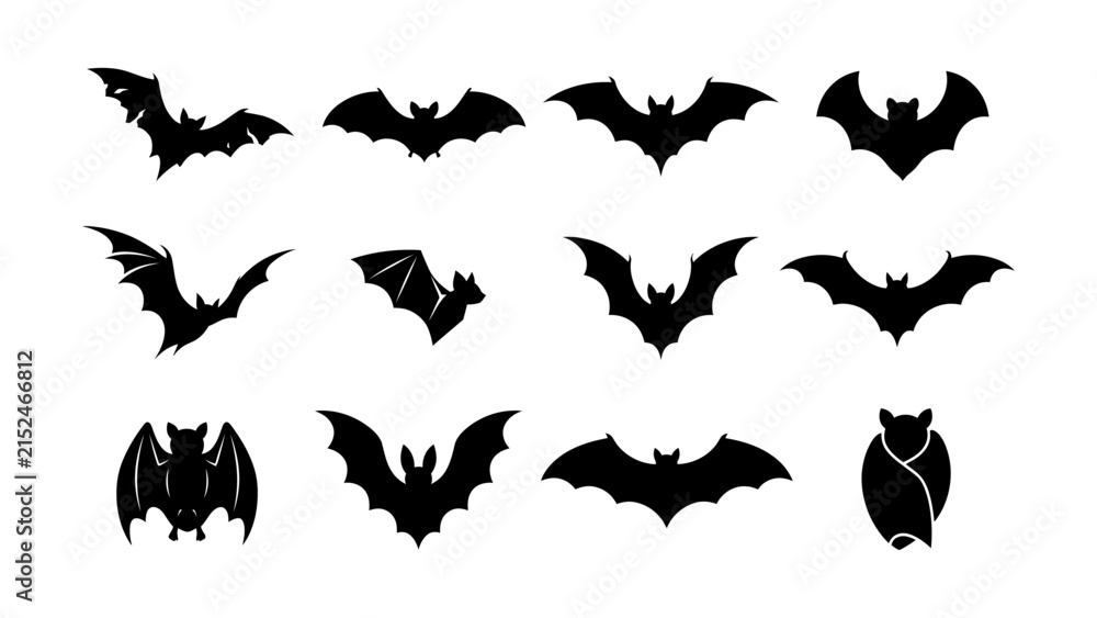 Fototapeta premium Black bat icons in various flying poses