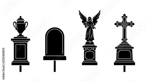 Bild auf Leinwand Four black gravestone icons with symbols