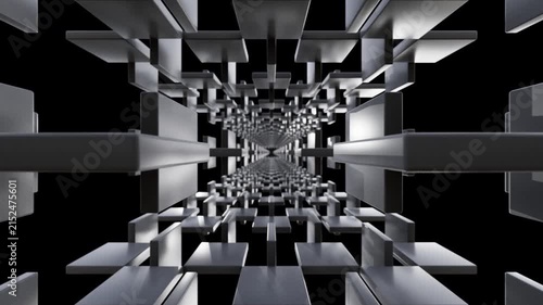 Abstract Futuristic Metallic Grid Tunnel Loop with Infinite Perspective