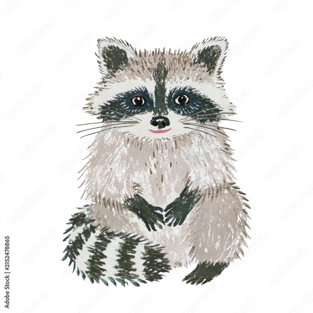 Obraz premium Cute watercolor raccoon illustration on a white background