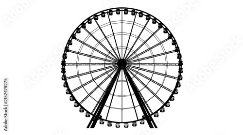 Ferris wheel silhouette against a black background presents a stark graphic