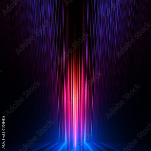 Canvas Print Neon rays radiate from a bright center across a dark blue and purple environment