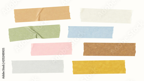 Assorted Colored Washi Tape Samples Displayed on Transparent Background for Creative and Office Use