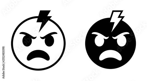 Foto Angry face icon with lightning bolt vector illustration