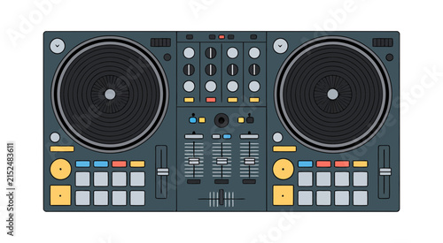 Foto Professional dj turntable mixer deck vector illustration