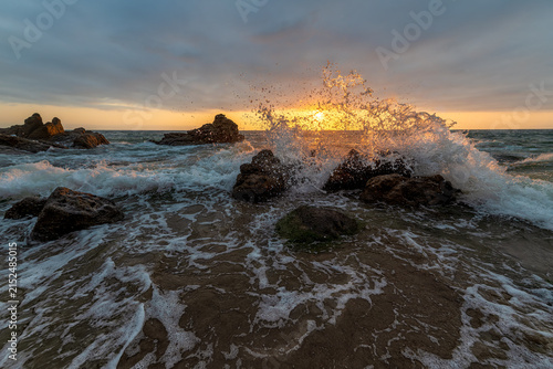 Sunset Ocean Seascape Tropical Water Splashing Inspirational Beautiful Nature Scenic Sunrise Rocks
