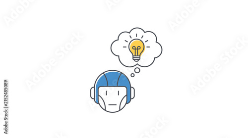 Flat robot head icon with lightbulb thought bubble data analytics