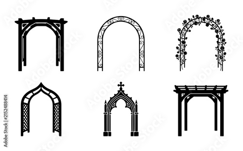 Obraz na plátně 70 Garden Archways Set, Architectural Elements Collection, Pergola and Trellis D