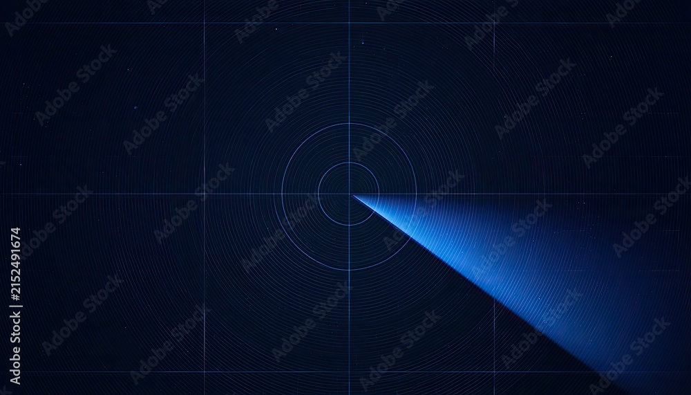 Obraz premium Dark blue radar display with sweeping illuminated beam and concentric circles