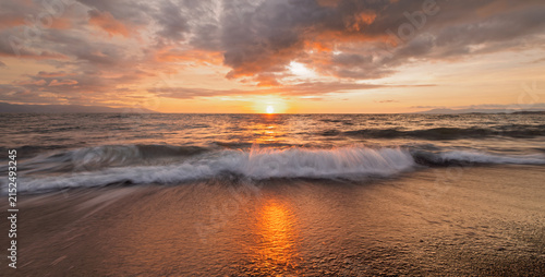Sunset Ocean Wave Seascape Tropical Water Splashing Inspirational Beautiful Nature Scenic Sunrise Rocks Header Banner