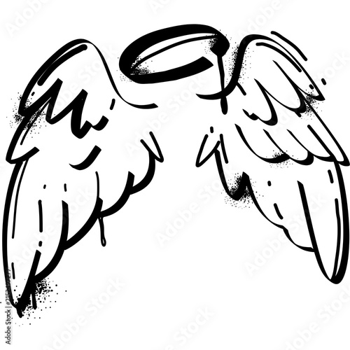 Canvastavla Angel wings with halo graffiti style hand drawn sketch isolated on transparent b