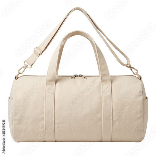 Off-white canvas duffel bag with shoulder strap