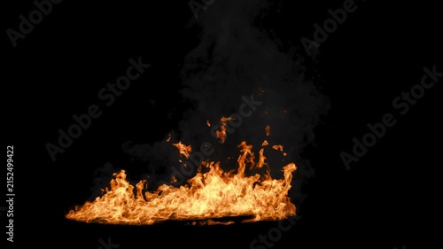 Dynamic 3D Rendered Fire with Smoke on a Black Background, Ideal for Visual Effects