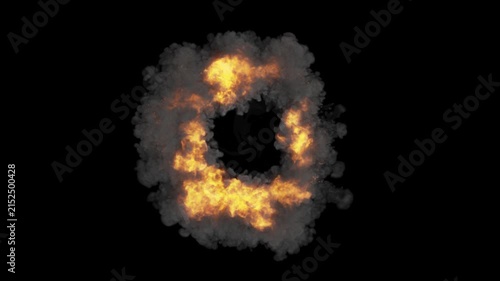 Fiery Ring Explosion With Billowing Smoke 3D Rendered Animation on Black Background