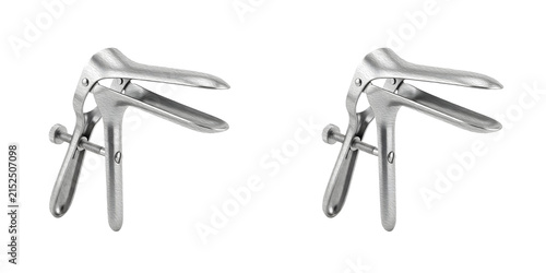 set of the premium isolated  Cusco’s vaginal speculum (also known as a bivalve speculum or Casco speculum) on withe background PNG photo stock''