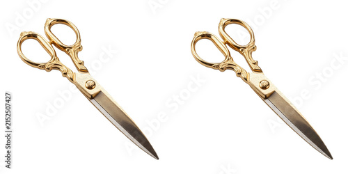 set of the isolated high quality  gold-plated stainless steel tailor and craft scissors on withe background PNG photo stock''