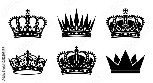Cuadro en lienzo 70 Royal Crown Icons Set, Ornate Regal Headwear Vector Graphics, Majestic Symbol