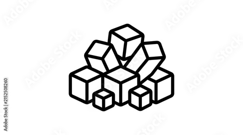 Stacked cubes isometric line icon for blocks or sugar.