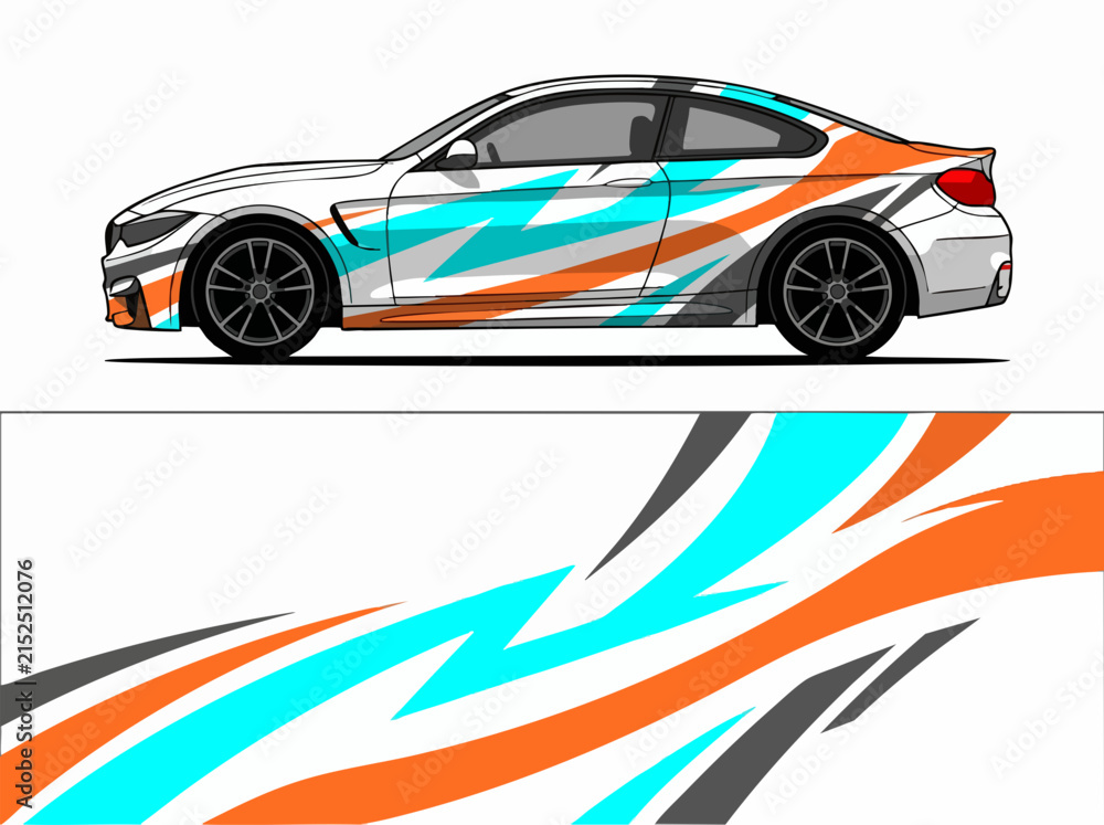 Fototapeta premium White sports car with colorful racing stripes design