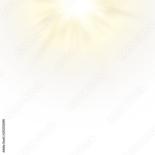 Vector transparent sunlight with sun glare. Overlay, Sun rays and glare, Sun, sunrays, light transitions, lens flare, light leaks and glare in PNG format. PNG sunlight flare. Golden flash and glare.