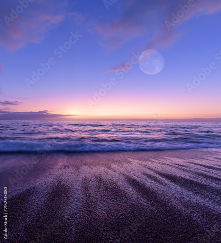 Sunset Ocean Full Moon Inspirational Surreal Uplifting Romantic Seascape Sunrise Scenic Vertical