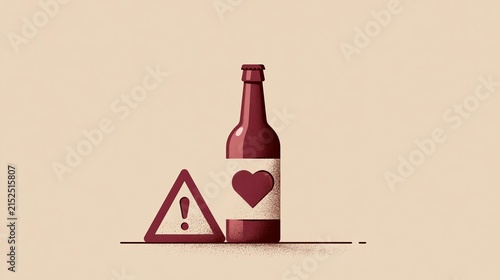 Warning about alcohol and health with bottle and sign