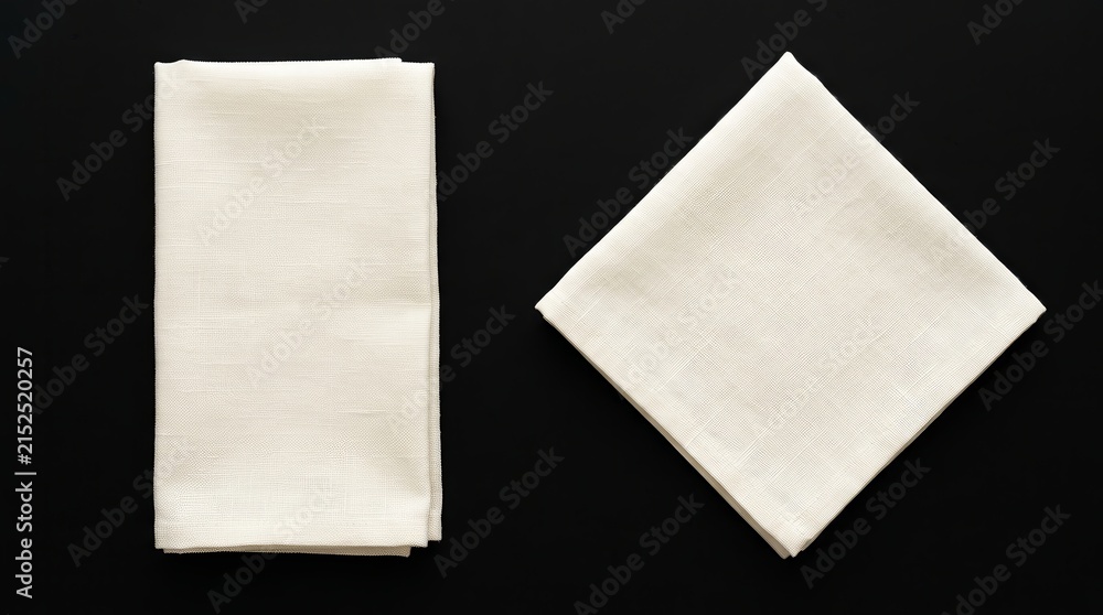 Fototapeta premium Two folded fabric napkins shown from a top view on a transparent background.