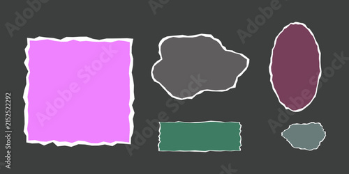 Torn paper scraps with deckle edges, colorful ripped paper shapes set, 5 vector paper fragments for collage and scrapbooking