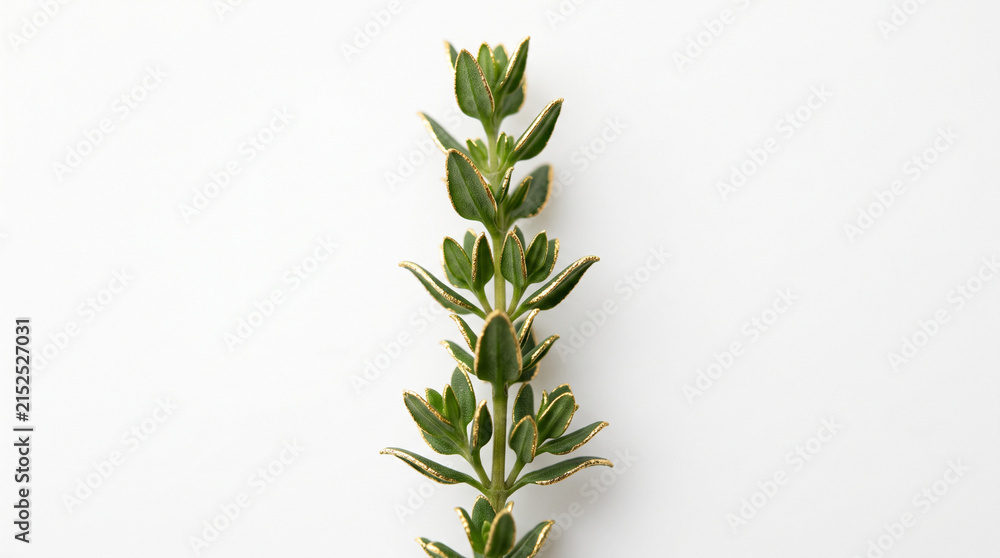Fototapeta premium Single green plant sprig standing vertical isolated on white background