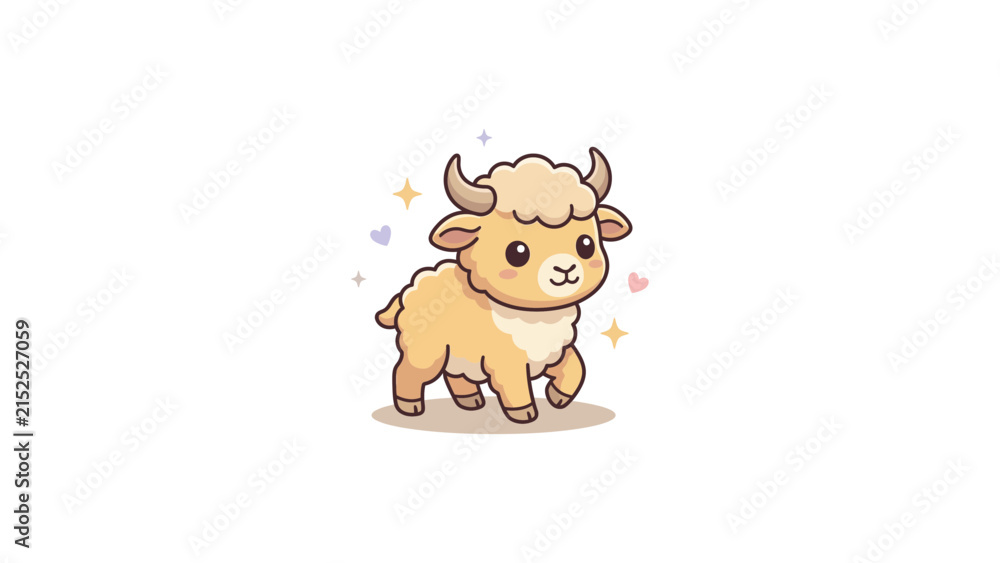 Fototapeta premium Adorable baby yak or ox cartoon character.