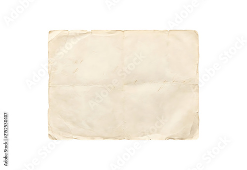 Old vintage paper sheet with rough edges and folded texture isolated on transparent background