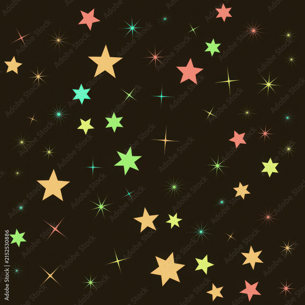 Colorful hand drawn doodle star pattern on a dark background illustration