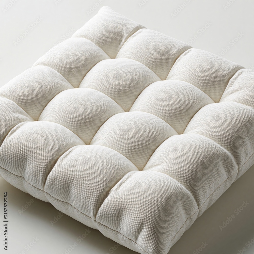 Obraz premium White quilted cushion offers soft comfort and simple style. Fabric square pillow enhances home decor with tufted texture. Adds cozy feel to any space.