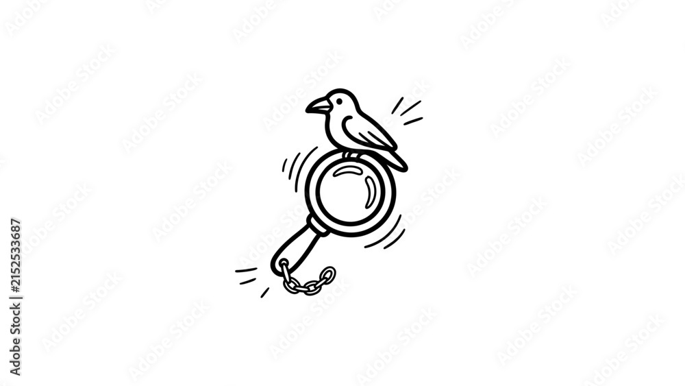 Obraz premium Bird perched on magnifying glass.