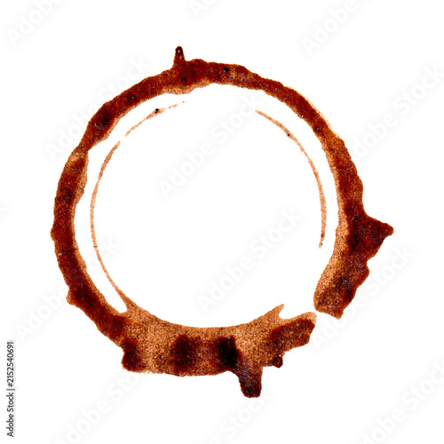 Brown coffee cup stain or watercolor circle ring texture on transparent background