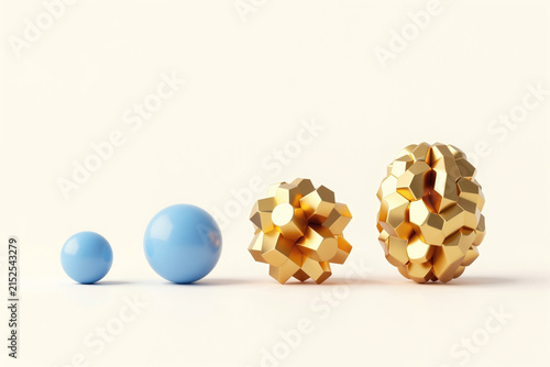 Geometric Shapes Progression: Blue Spheres to Golden Polyhedrons