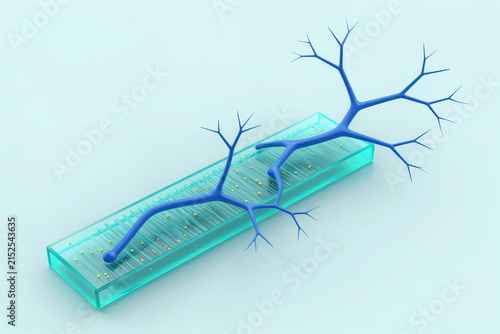 Blue Neural Branches in Translucent Turquoise Scaffold