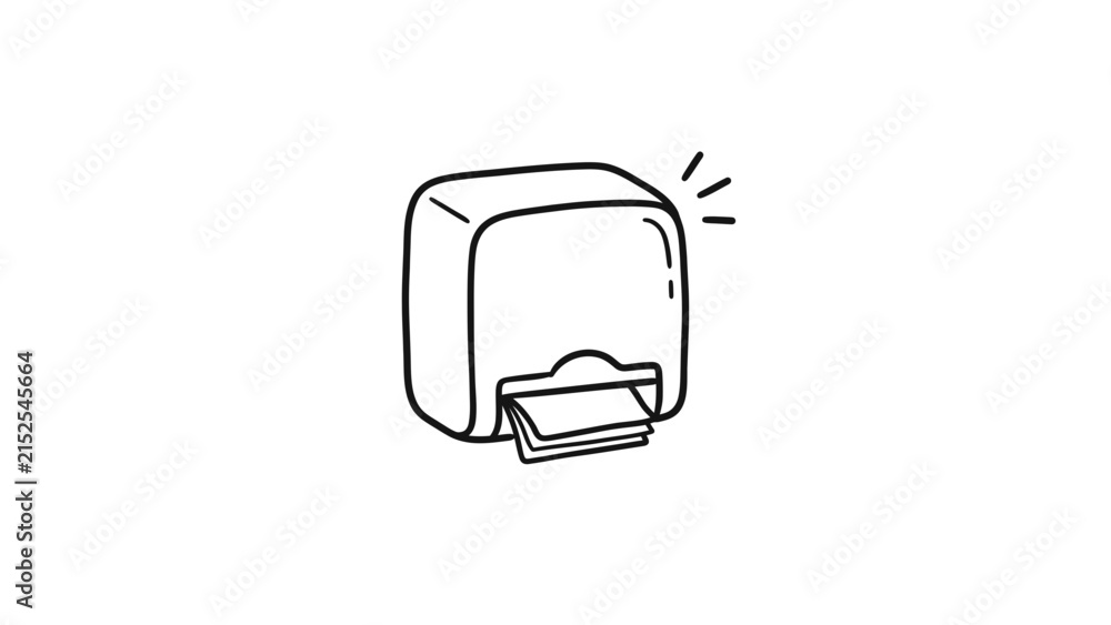 Fototapeta premium Clean line art paper towel dispenser icon for bathroom.