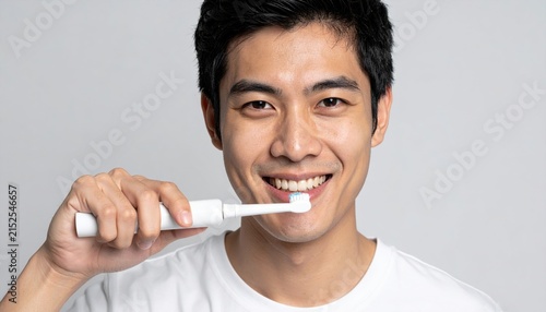 Man using electric toothbrush