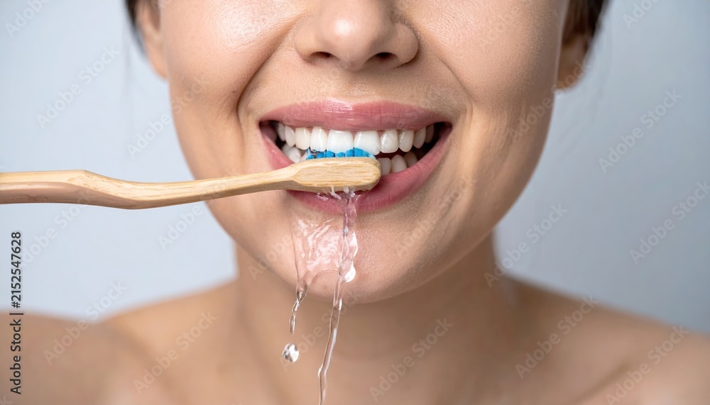 Fototapeta premium Woman rinsing mouth with water after brushing
