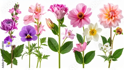 Fresh flowers isolated on white background, botanical collection