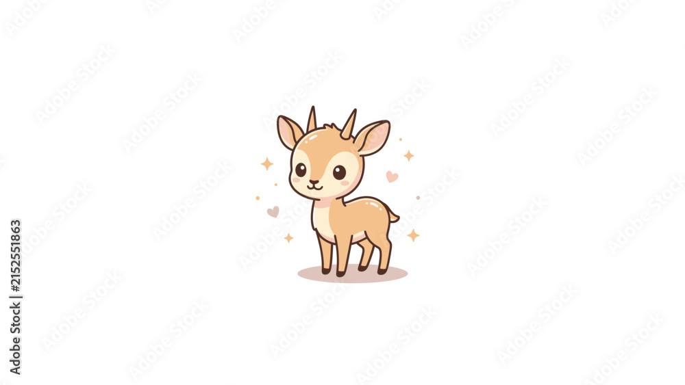 Fototapeta premium Cute baby deer fawn cartoon illustration.