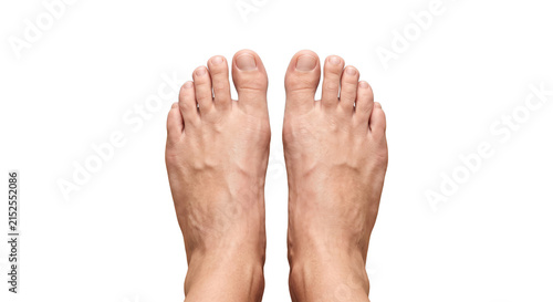 Bild auf Leinwand Close-up view of a pair of human feet with visible veins and clean toenails