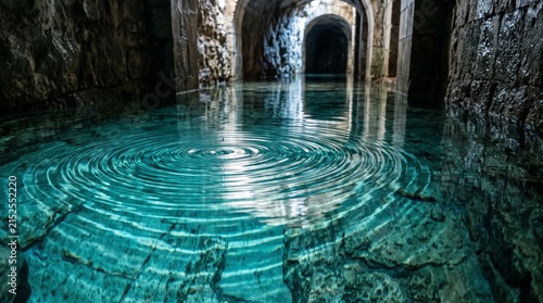 water rippling in subterranean corridor