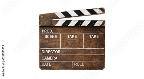 Obraz na plátně Vintage wooden clapperboard for film production with black and white stripes