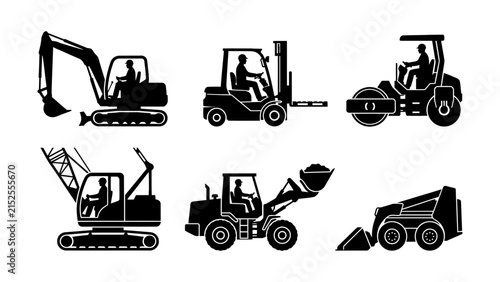 Six construction equipment vector icons set