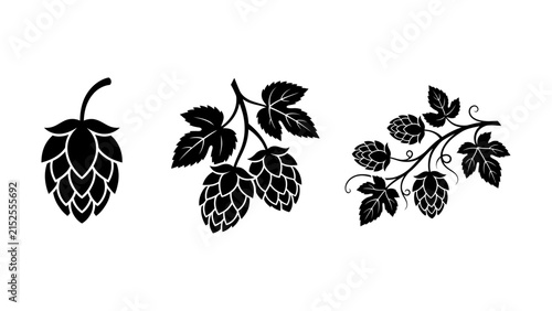 Black hop cones and leaves vector illustration
